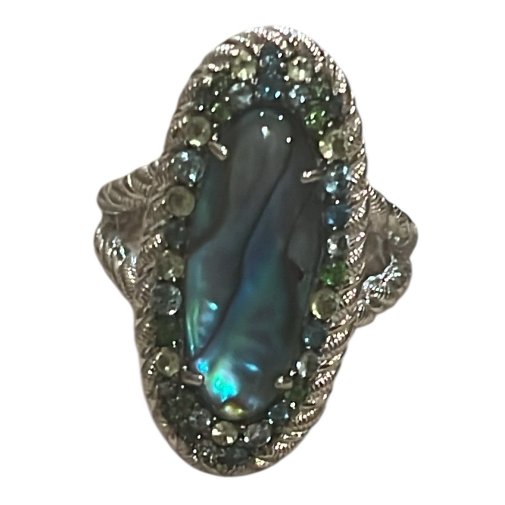 Judith Ripka Sterling Silver Abalone Ring with Blue Green Gemstones NWT Size 8 - Picture 10 of 16